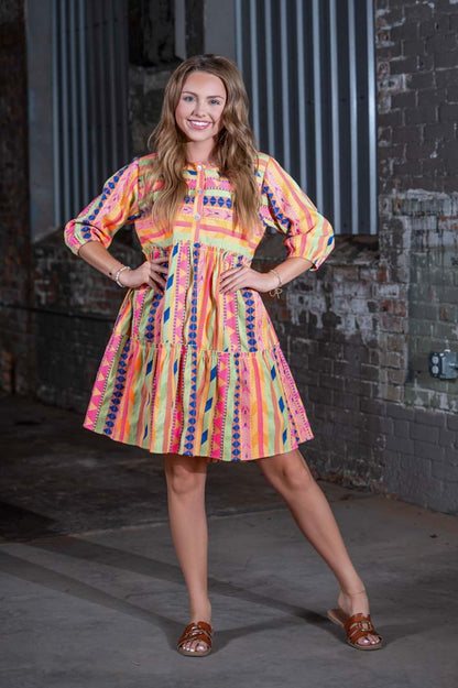 Ivy Jane Multi-Colored Zigs & Zags Dress – Women's Boutique Printed Dress