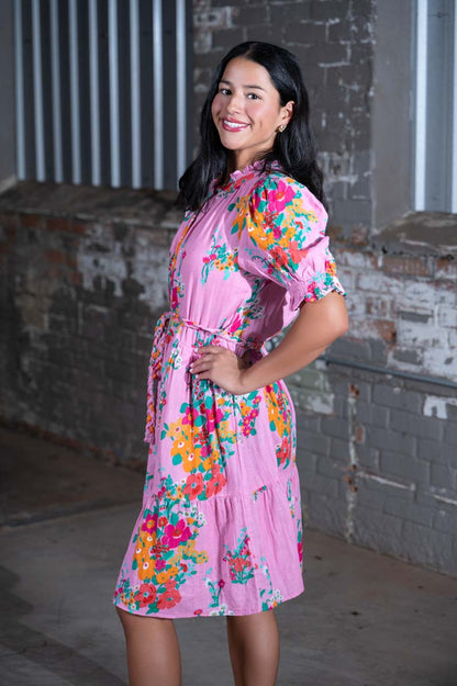 Ivy Jane Pink Floral Gauze Dress – Women's Boutique Floral Midi Dress