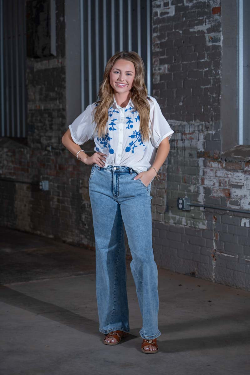 Ivy Jane Blue Paula Shirt – Women's Boutique Printed Blouse