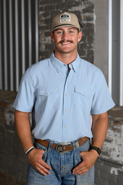 GameGuard Coastal Blue Stock Yard Short Sleeve Shirt – Men's Performance Western Shirt