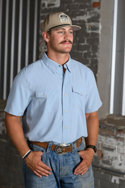 GameGuard Coastal Blue Stock Yard Short Sleeve Shirt – Men's Performance Western Shirt