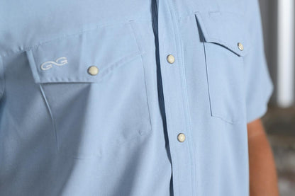 GameGuard Coastal Blue Stock Yard Short Sleeve Shirt – Men's Performance Western Shirt