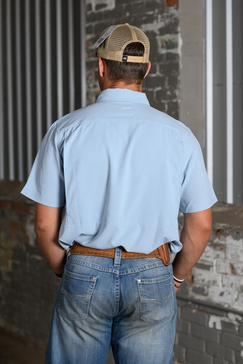 GameGuard Coastal Blue Stock Yard Short Sleeve Shirt – Men's Performance Western Shirt