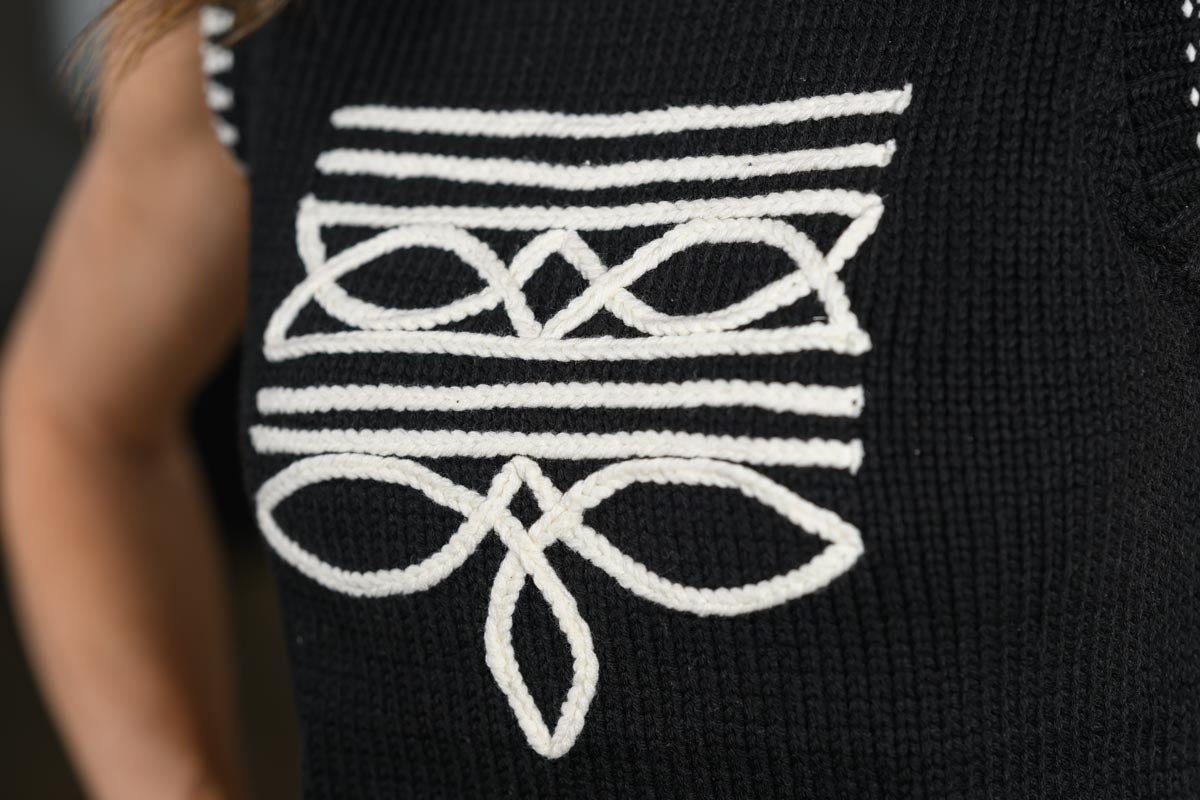 Turquoise Haven Black Stitch Sweater Vest for Women