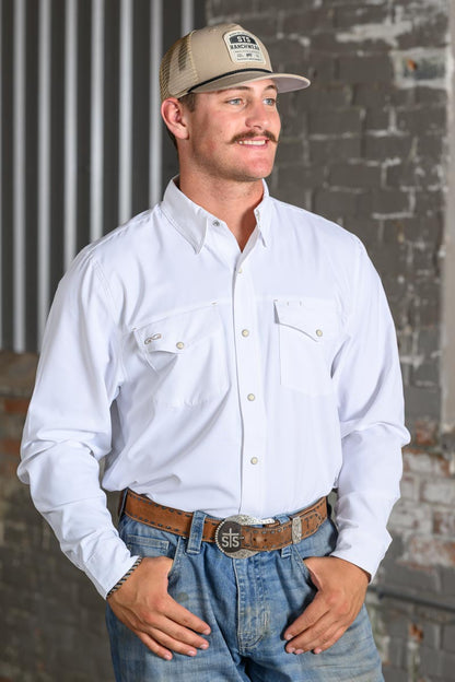 GameGuard White Stock Yard Long Sleeve Shirt – Men's Performance Western Shirt
