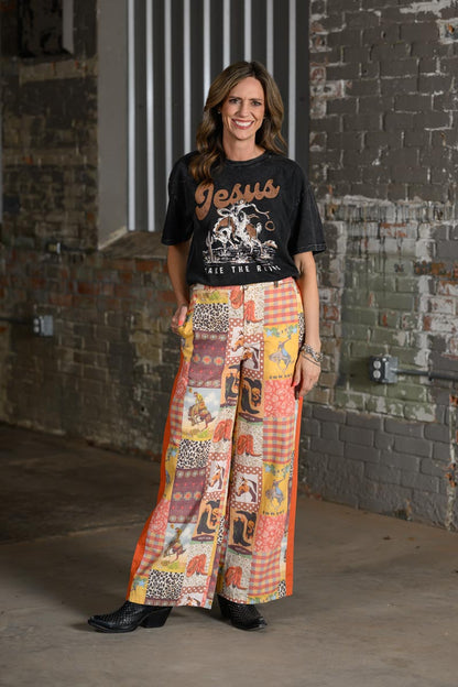 Howdy Hanny Cowboy Collage Trouser – Women's Western Print Lounge Pants