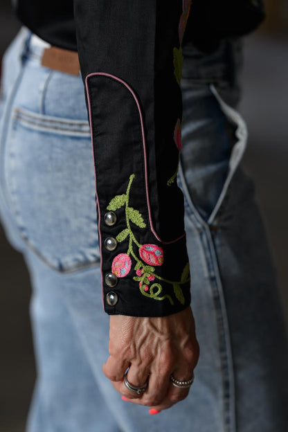 American Darling Black Embroidered Floral Butterfly Western Shirt
