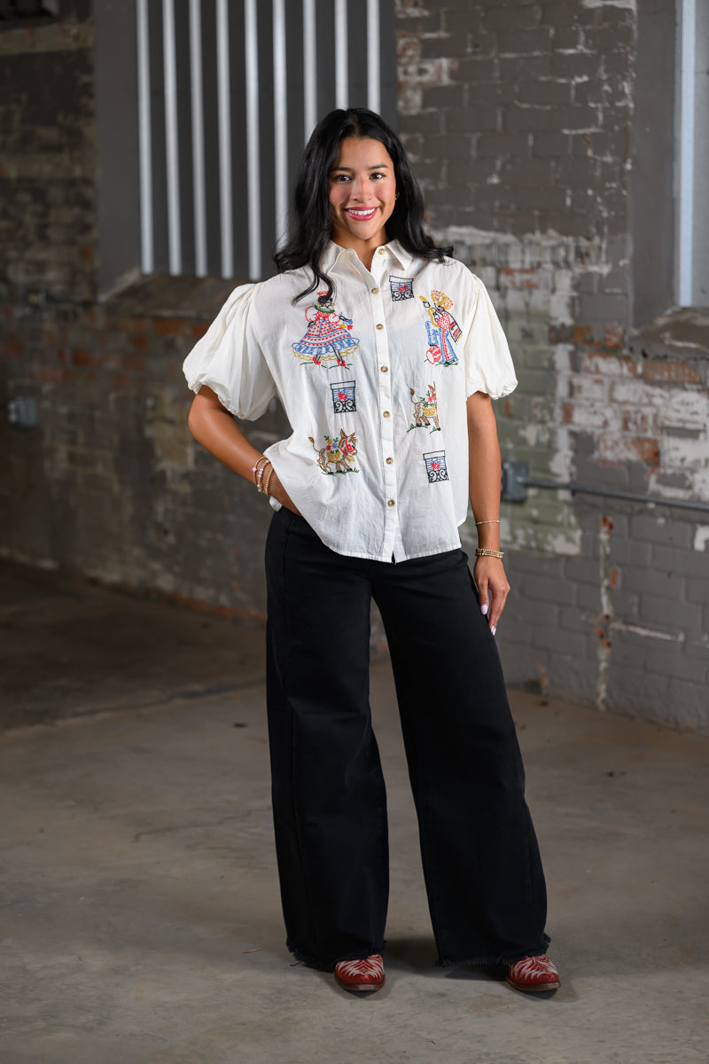 Ivy Jane Sister Mary Flamenco Top in Ivory for Women
