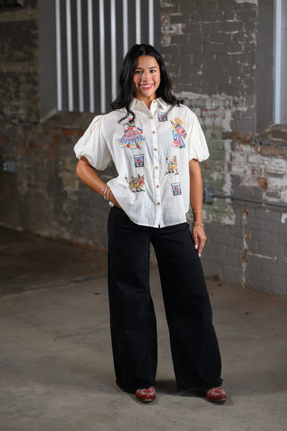 Ivy Jane Sister Mary Flamenco Top in Ivory for Women