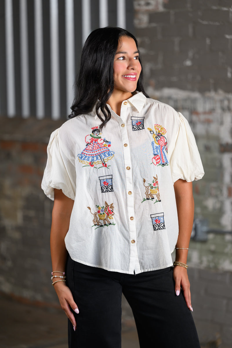 Ivy Jane Sister Mary Flamenco Top in Ivory for Women