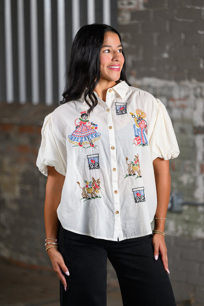 Ivy Jane Sister Mary Flamenco Top in Ivory for Women