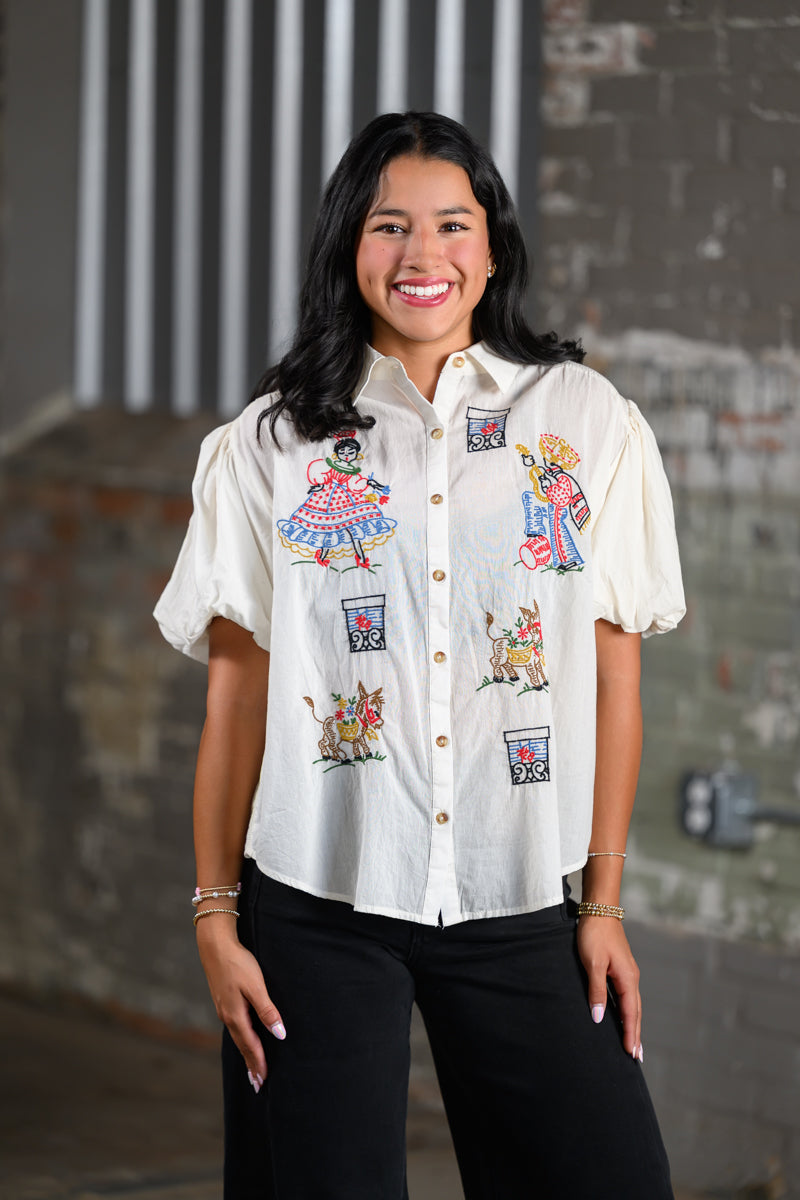 Ivy Jane Sister Mary Flamenco Top in Ivory for Women