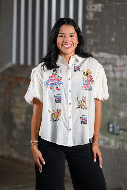 Ivy Jane Sister Mary Flamenco Top in Ivory for Women