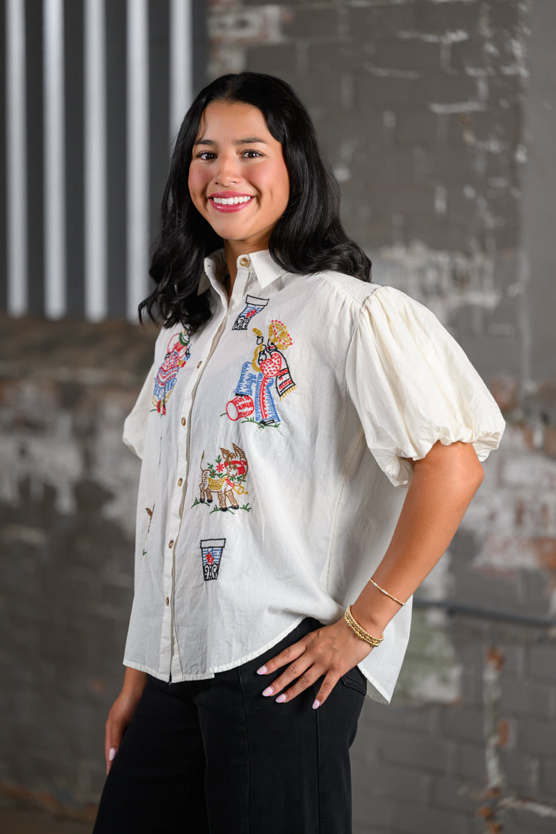 Ivy Jane Sister Mary Flamenco Top in Ivory for Women