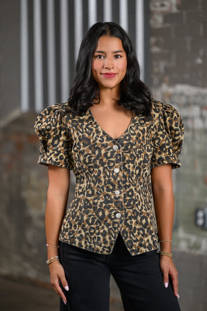 ee Leopard Puff Sleeve Top for Women