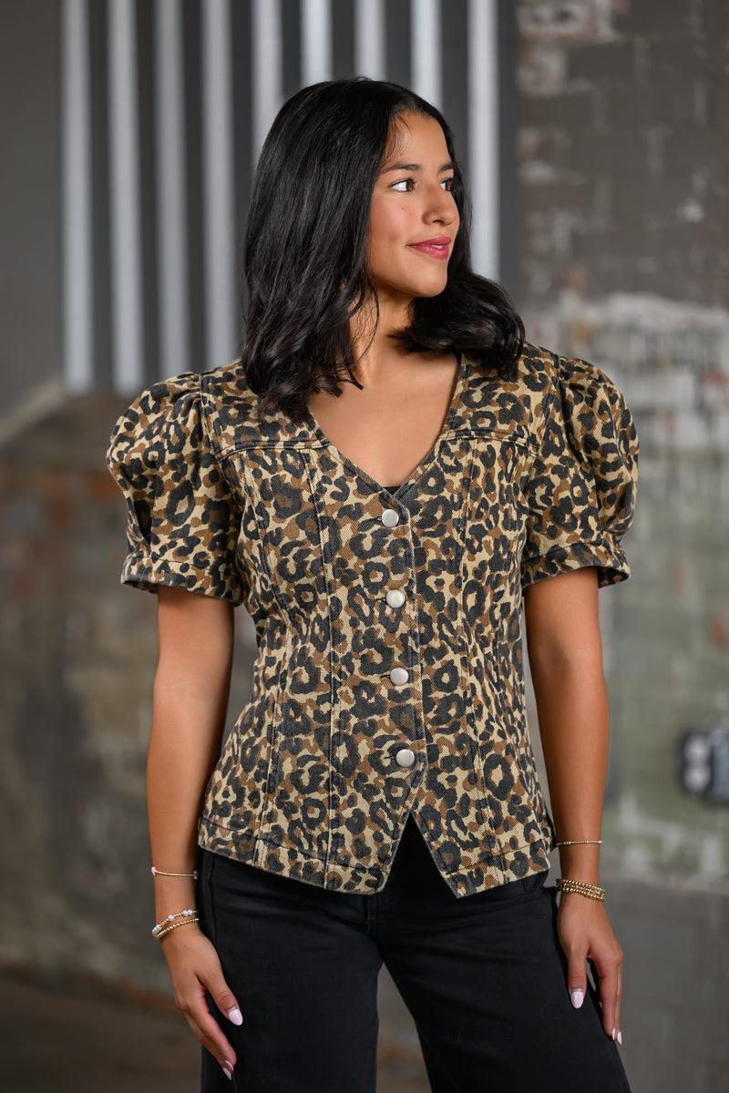 ee Leopard Puff Sleeve Top for Women