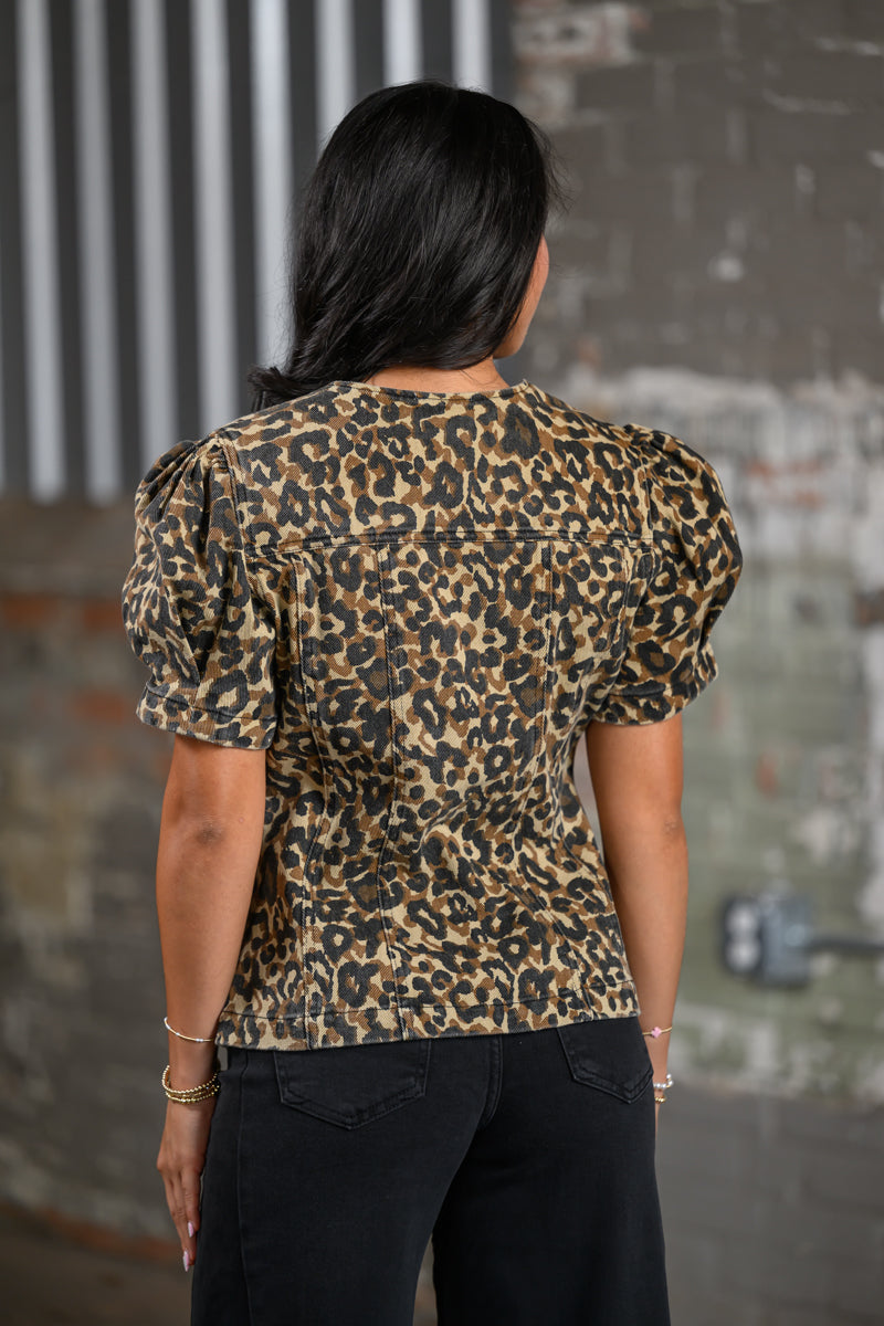 ee Leopard Puff Sleeve Top for Women