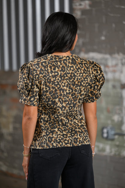 ee Leopard Puff Sleeve Top for Women