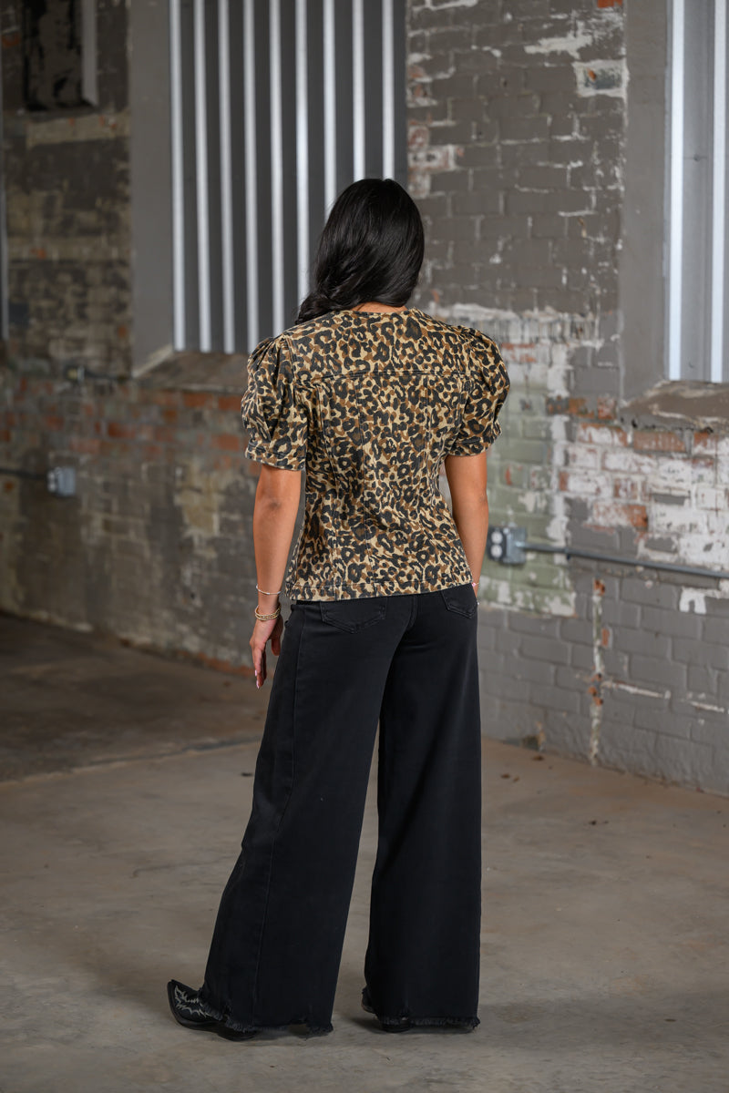 ee Leopard Puff Sleeve Top for Women