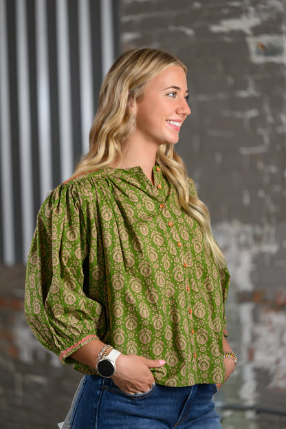 Ivy Jane Green Yoke Embroidered Top for Women
