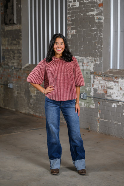 ee Raspberry Ribbed Knit Sweater for Women