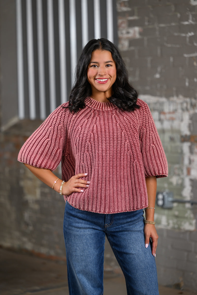 ee Raspberry Ribbed Knit Sweater for Women