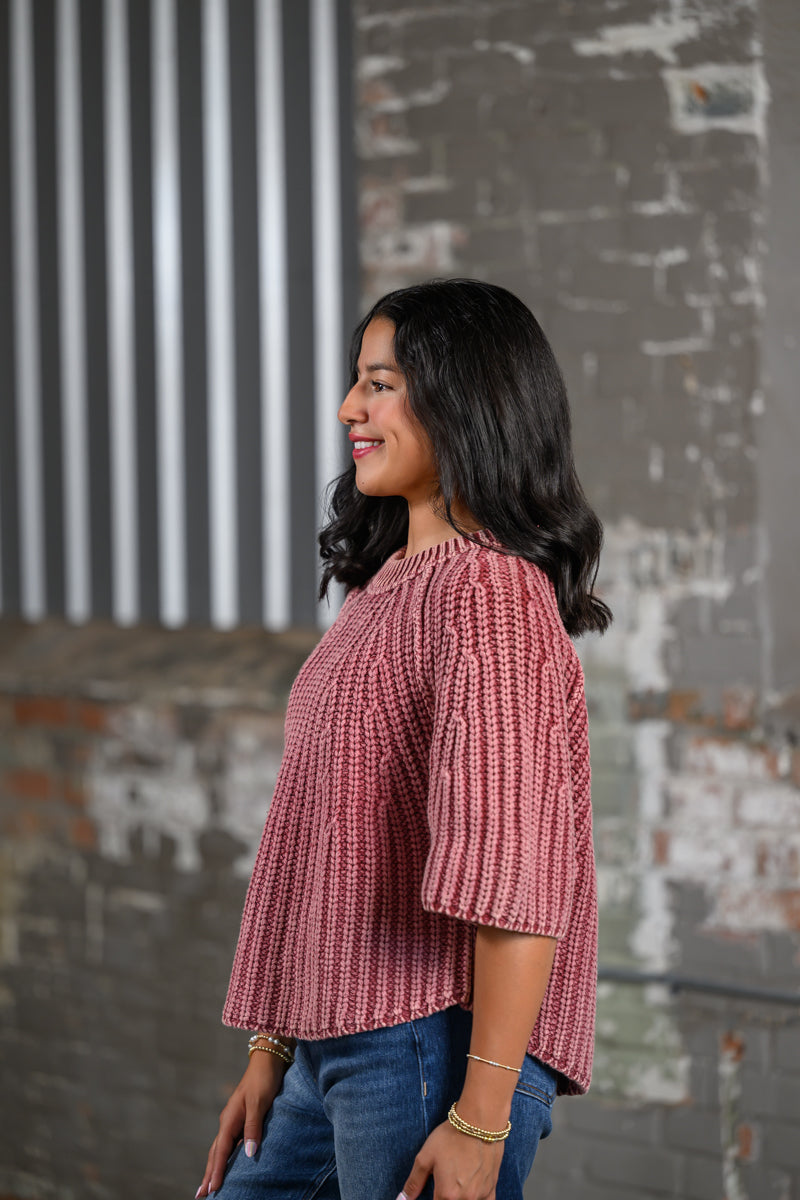 ee Raspberry Ribbed Knit Sweater for Women