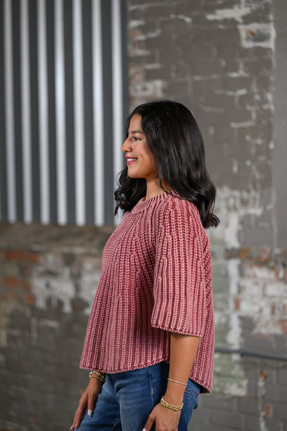 ee Raspberry Ribbed Knit Sweater for Women