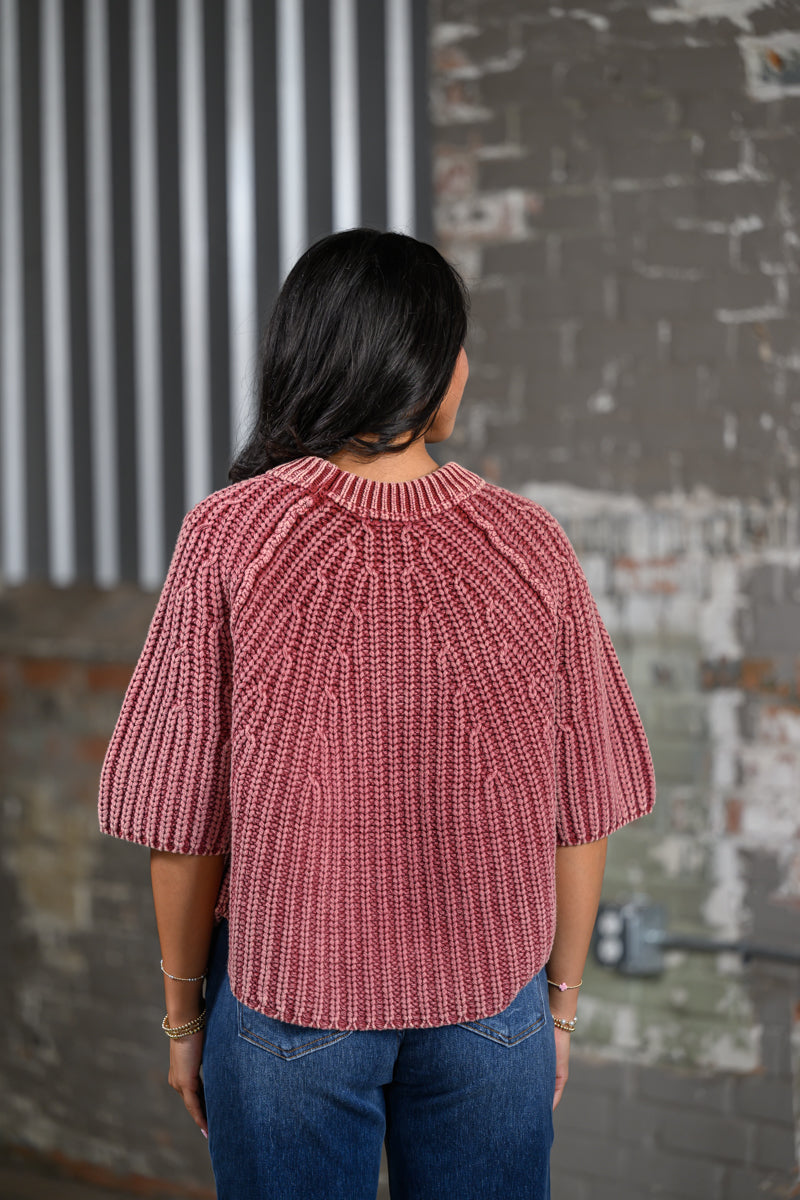 ee Raspberry Ribbed Knit Sweater for Women
