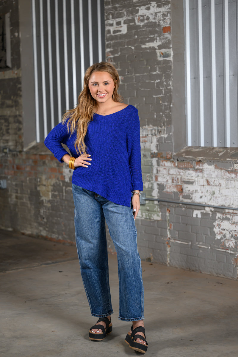 ee Royal Blue Crew Neck Sweater for Women