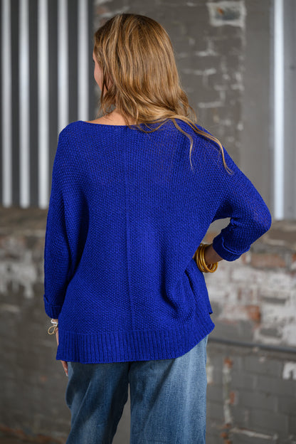 ee Royal Blue Crew Neck Sweater for Women