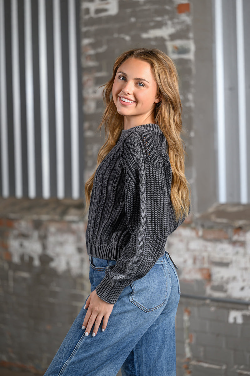 ee Ash Black Cable Knit Sweater for Women