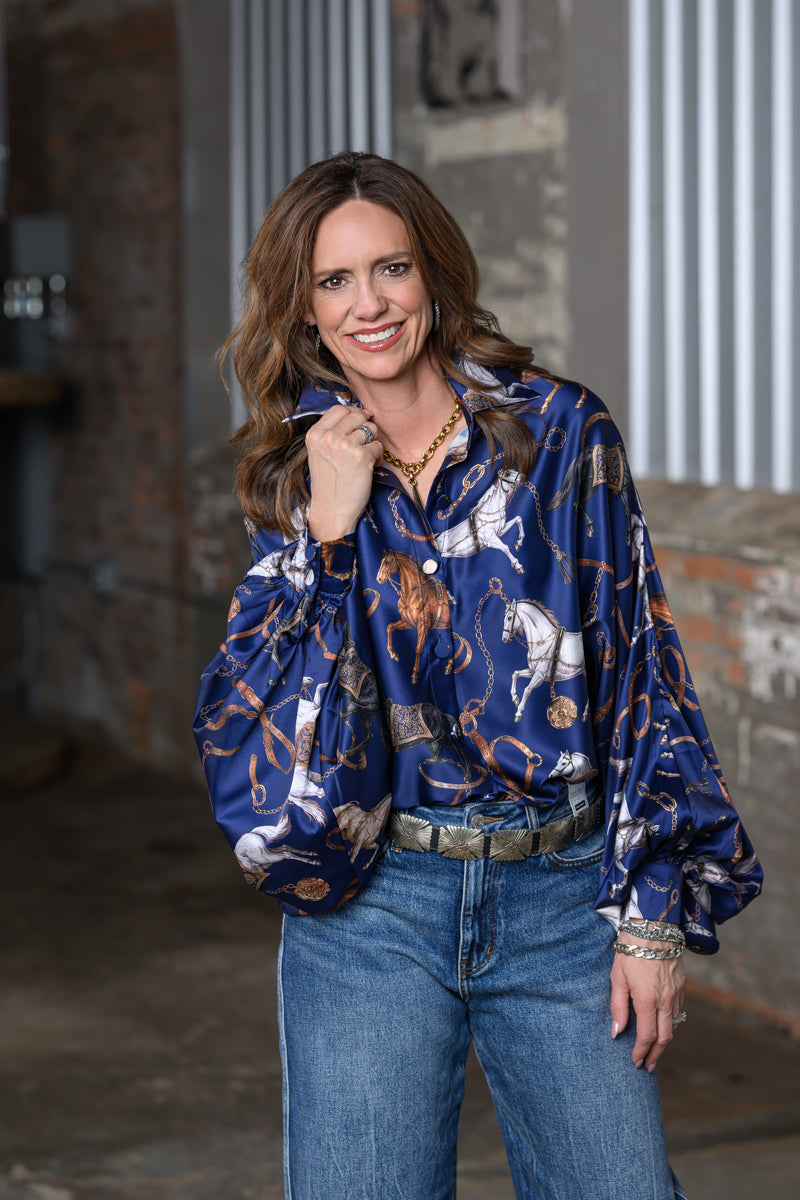 Beulah Style Horse Dolman Blouse – Navy