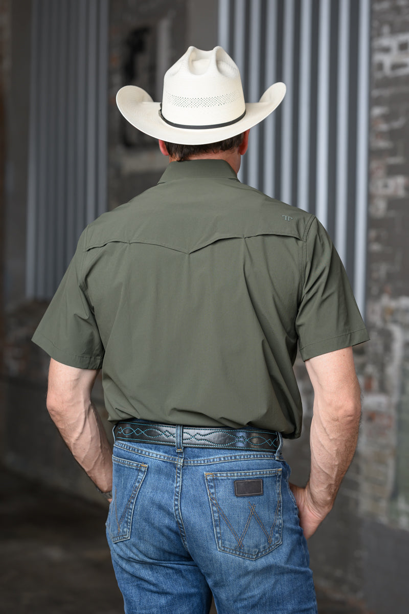 Ferrell Brand CORE Olive Short-Sleeve Pearl Snap Shirt
