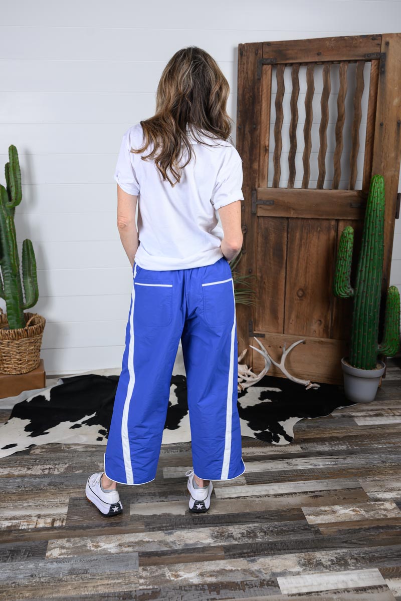 Windbreaker Pants with Stripe - Blue/White