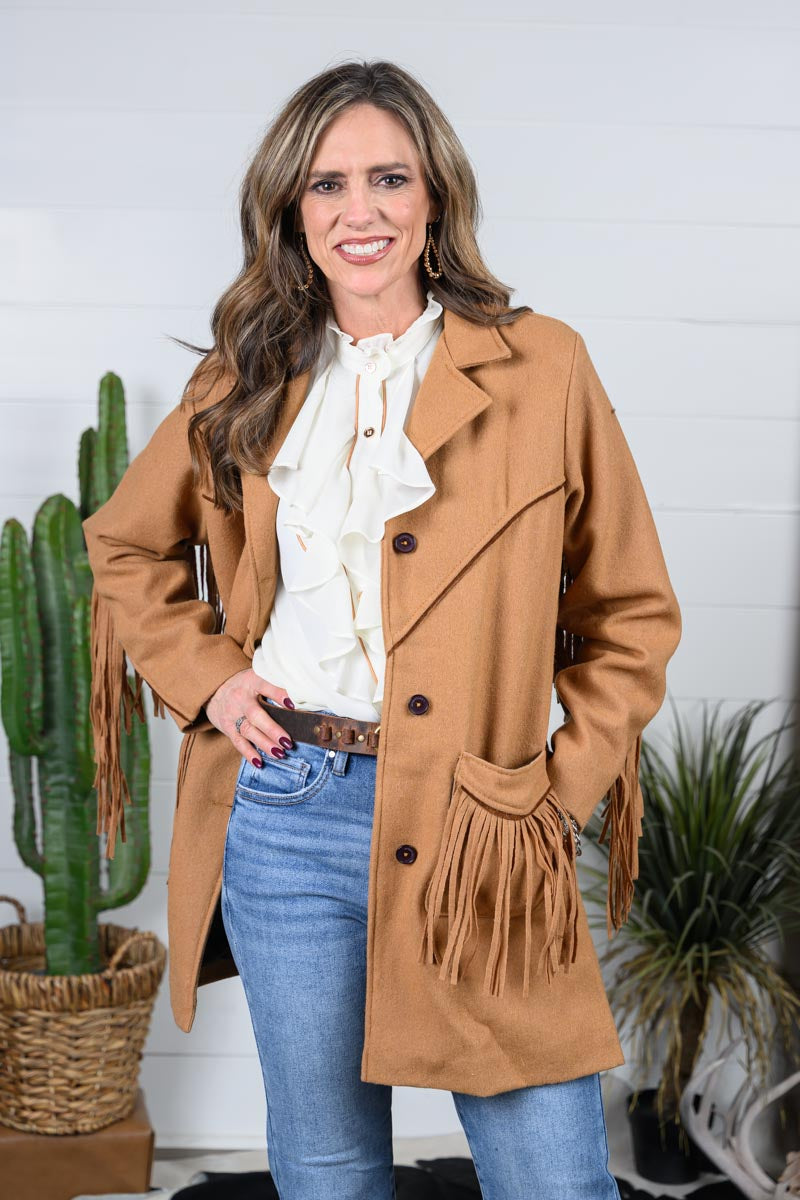 Chelsea Ruffle Front Button Up Blouse