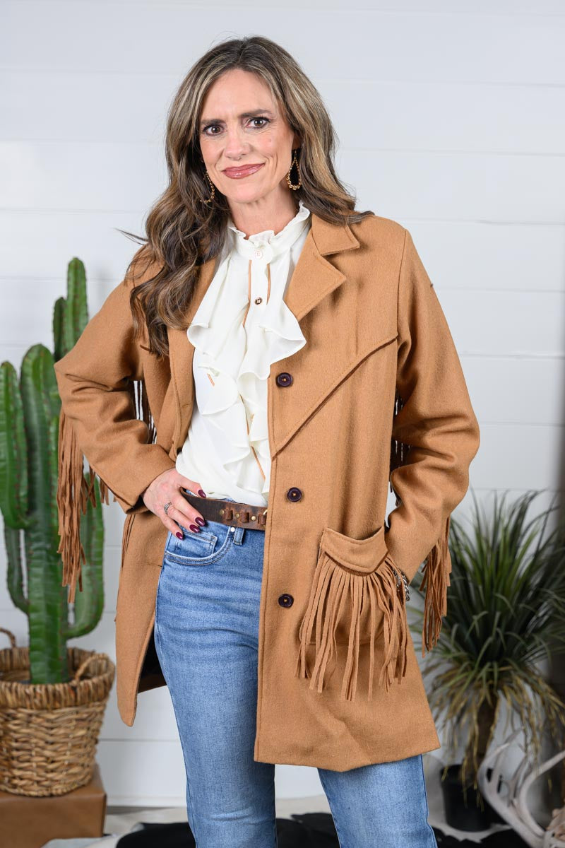 Chelsea Ruffle Front Button Up Blouse