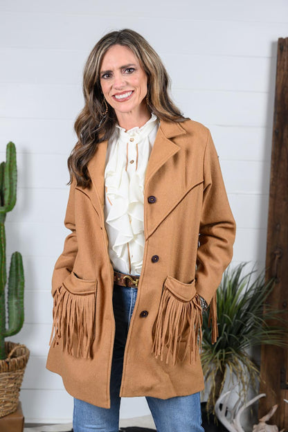 Chelsea Ruffle Front Button Up Blouse