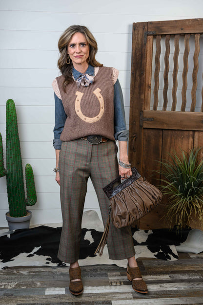 Tapered Ankle Plaid Slacks