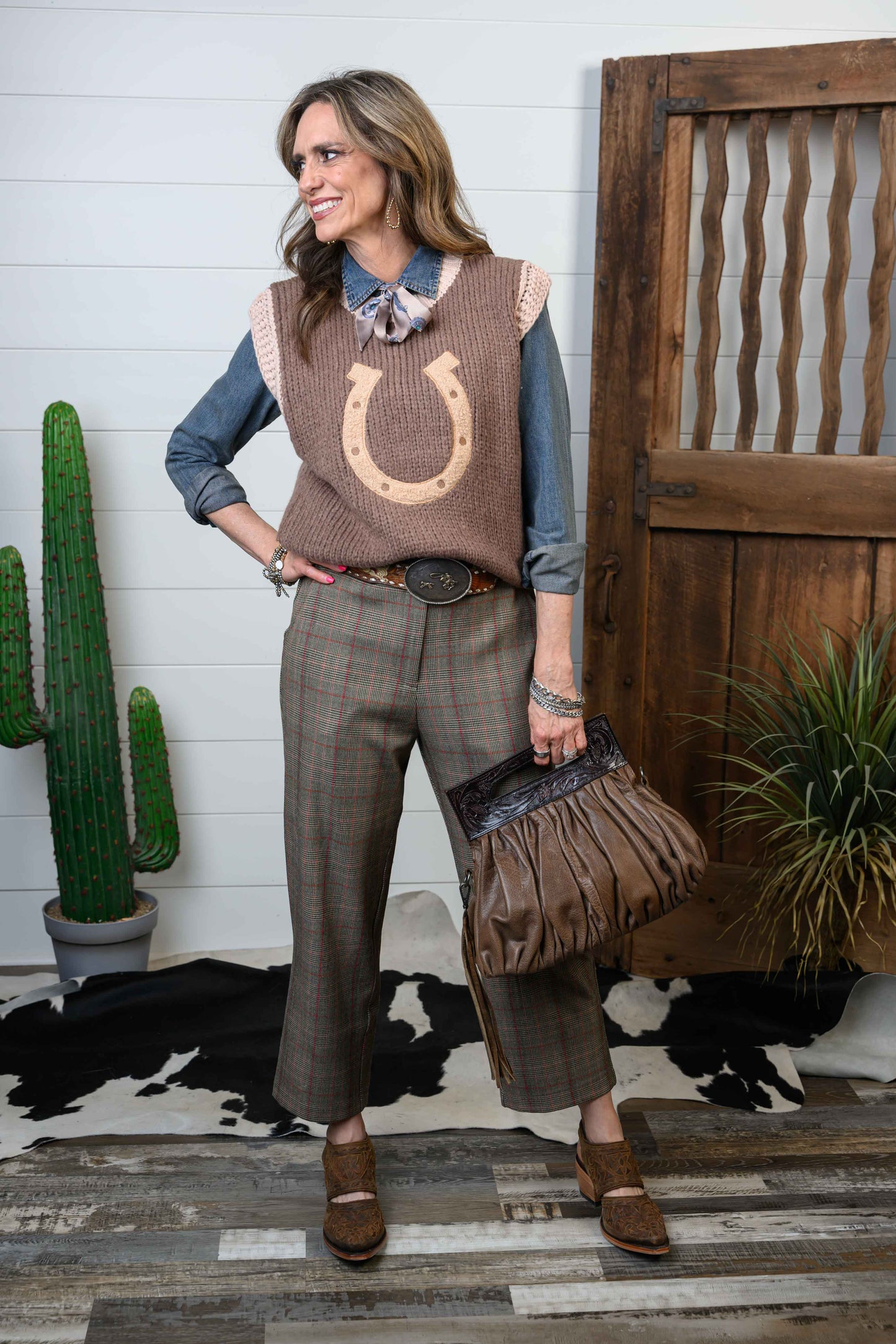 Tapered Ankle Plaid Slacks