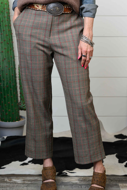 Tapered Ankle Plaid Slacks