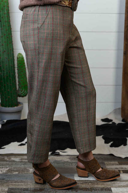 Tapered Ankle Plaid Slacks