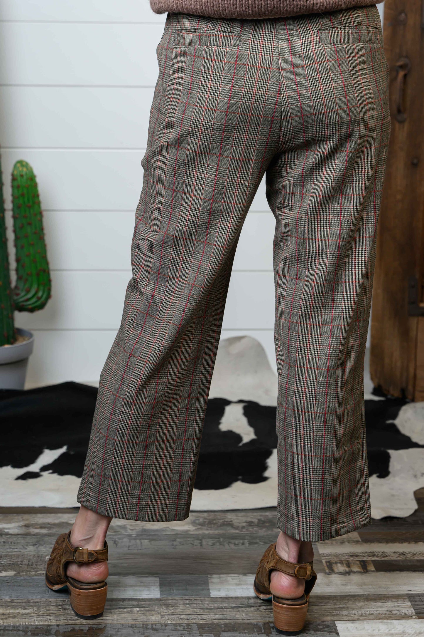 Tapered Ankle Plaid Slacks