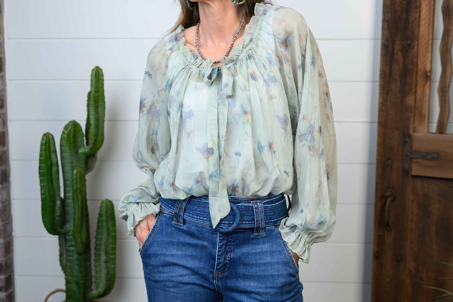 Polyester Chiffon Floral Top - chartreuse