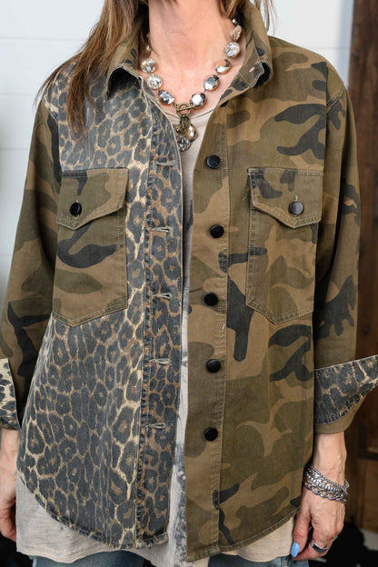 Mix Media Camo Leopard Jacket