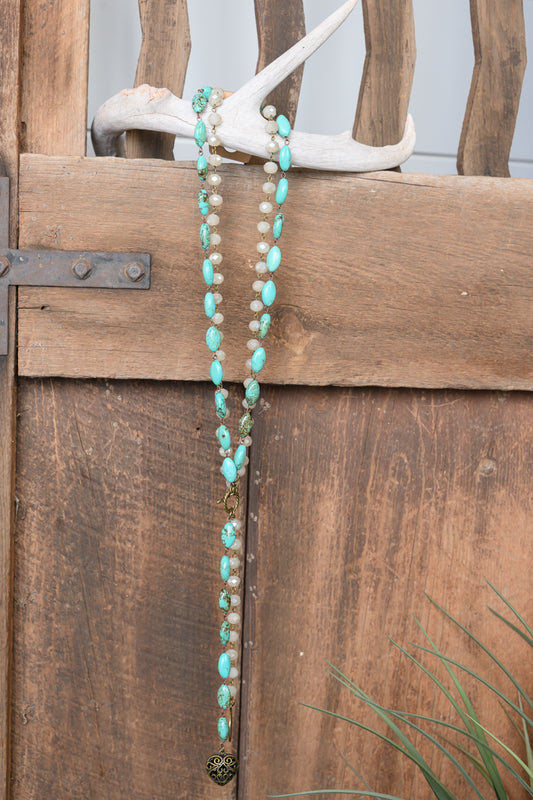2-strand Turq. & White Bead 32” Necklace