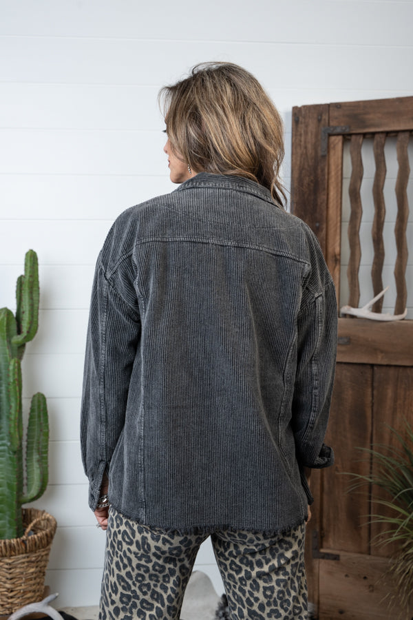 LADIES ABBY CHARCOAL CORDUROY  SHACKET