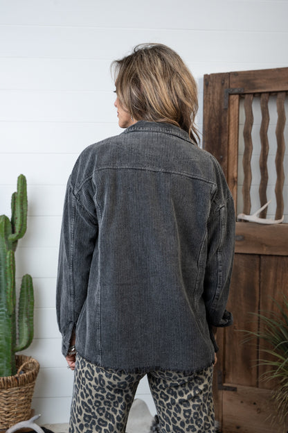 LADIES ABBY CHARCOAL CORDUROY  SHACKET