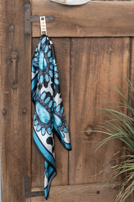 ARB Wild Rag Black White Cow w/Turq Concho