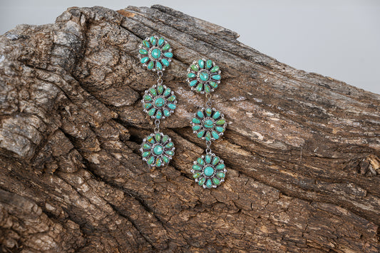 Turquoise Rosette 3-tier Drop Earrings